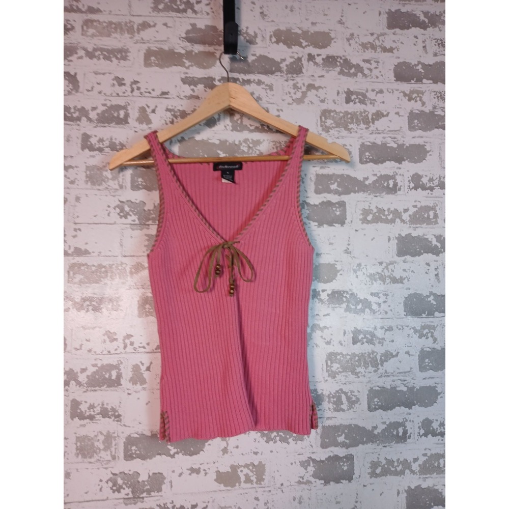 Y2K Sleeveless Ribbed Tank‎ Top Hot Pink Medium Tie Front Feminine